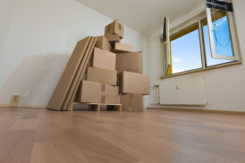 Organised boxes and furniture prepared for storage in Borough